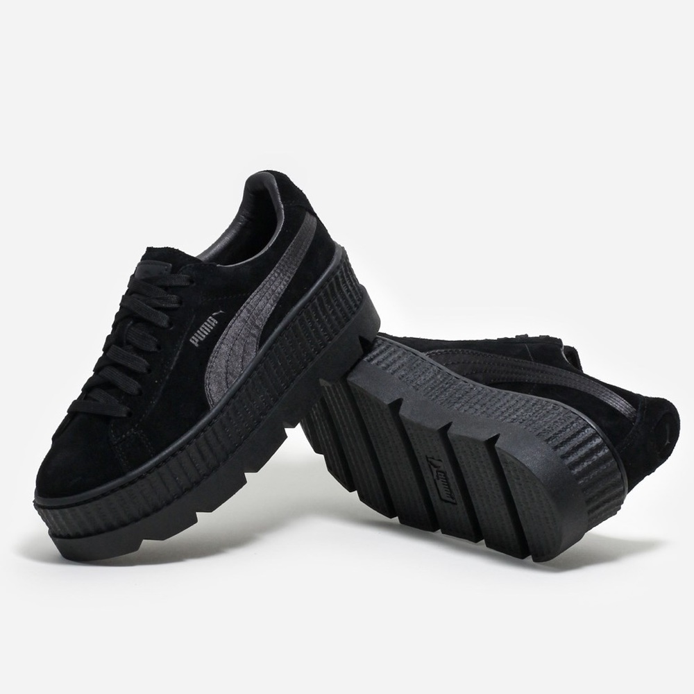 Fenty Puma Black Suede Platform Cleated Creeper Sneakers